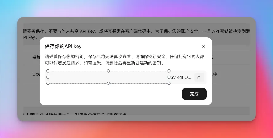 保存API Key